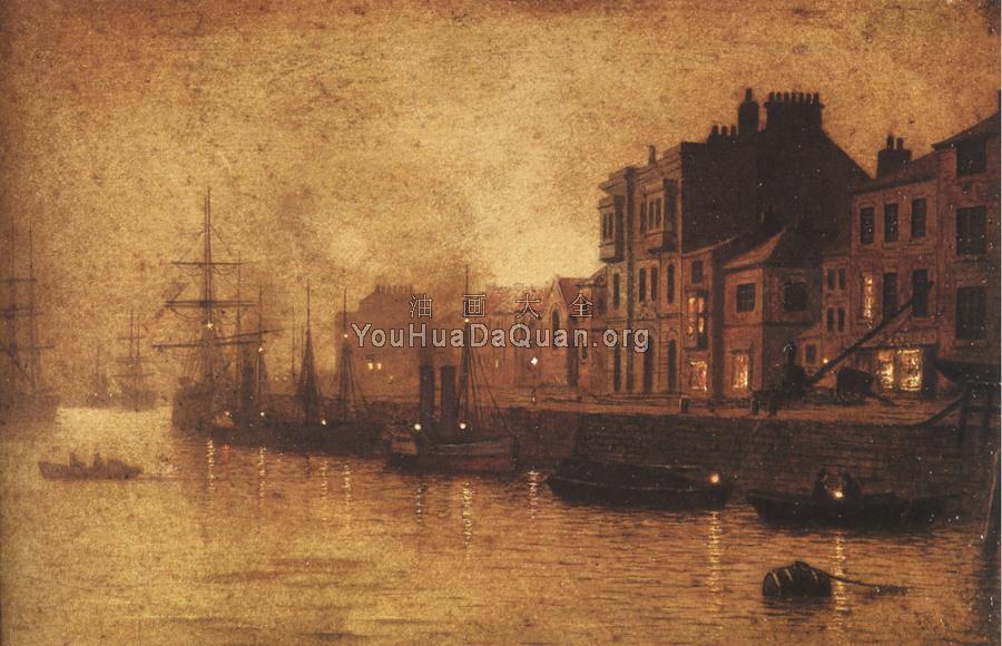 Evening Whitby Harbour - 约翰·阿特金森·格里姆肖